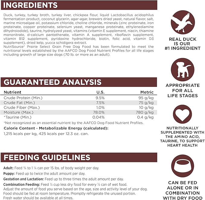 NutriSource Grain Free Prairie Select Recipe Dog Food, Premium Wet Dog Food, 12.3 Ounce (Pack of 12)