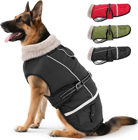 Dog Coat, Warm Dog Winter Coat Reflective Jacket Waterproof Fleece Vest, Pet Jacket Cozy for Cold Weather, Dogs Snowsuit Windproof, Adjustable Buckle for Large Extra Dogs