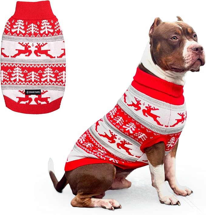 Spark Paws Christmas Dog Sweater - Ultra Soft Holiday Knit Sweater for Small, Medium & Large Dogs, Cute Pet Sweater for French Bulldogs & Big Dogs, Potty V Cut Design Jacket (Winter Wonderland, 4XL)