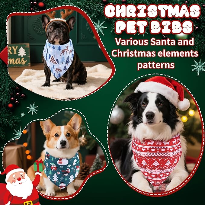 200PCS Christmas Dog Bandanas Bulk Xmas Pet Costume Christmas Patterns Dog Outfit Holiday Washable Scarf Pets Triangle Head Scarves Bandanas Puppy Bibs for Girl and Boy