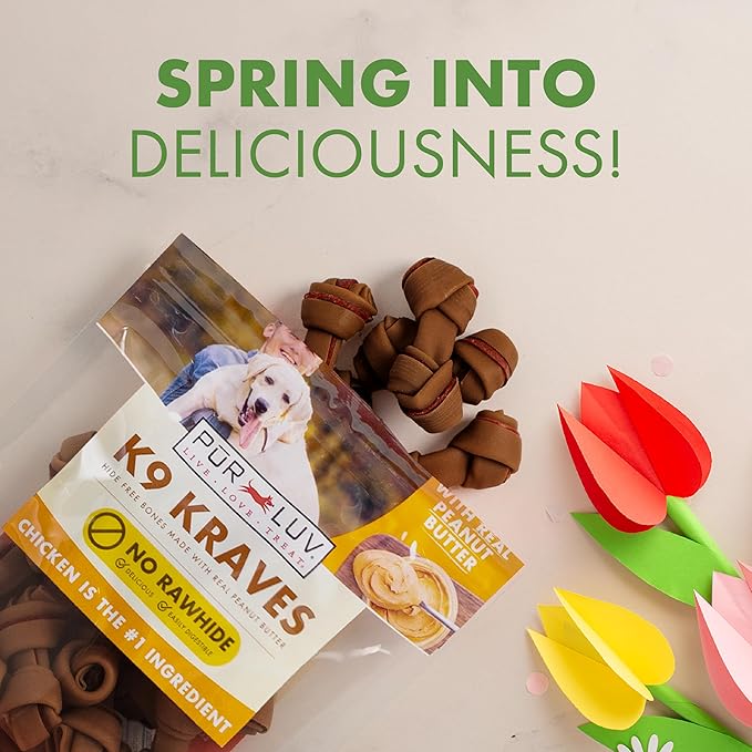 Dog Treats, K9 Kraves Rawhide Free Bone Dog Treat, Peanut Butter Flavor, Made with Real Peanut Butter and Chicken, 20 Count, Healthy, Easily Digestible, Long-Lasting, High Protein