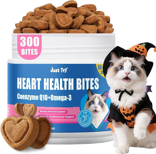Just Try Coenzyme Q10 coq10 Bites for Cats - Advanced q10 & Taurine Cat Treats for Feline Heart Health - Chicken Flavored Soft Chews - Supports Heart Function - 300 Count