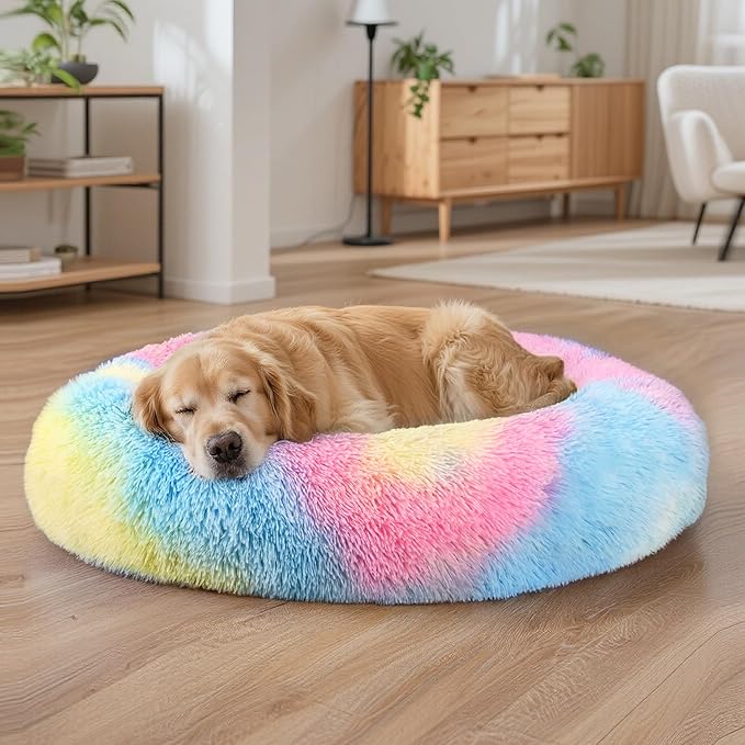 Dog Beds Large Sized Dog and Cats, 32in Pet Beds for Large Pet, Washable Indestructible Extra Large Dog Bed (Rainbow)