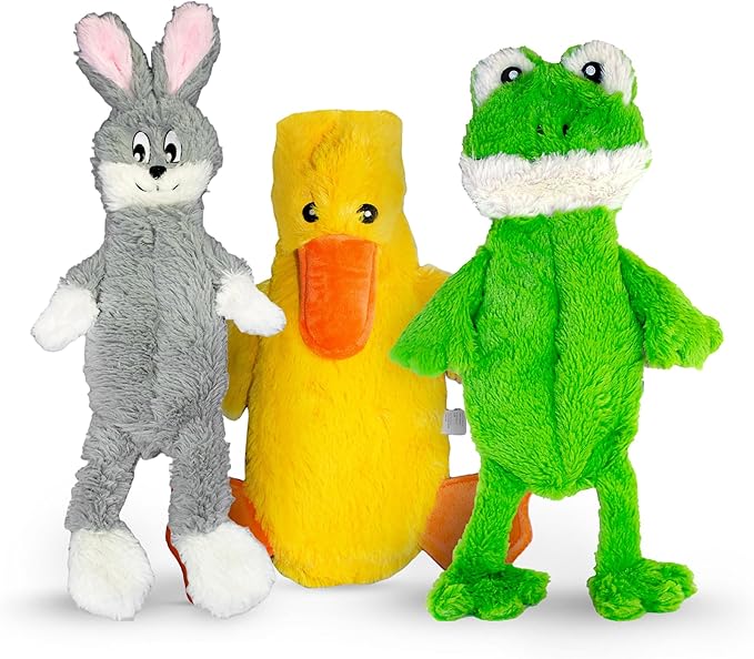FGA MARKETPLACE Frog-Grey Rabbit-Duck Flat NO Stuffing NO Squeak Plush Dog Toy, Funny Style Will Entertain Your Pet for Hours, Recommended for Small and Medium Dog 21 INCH Long
