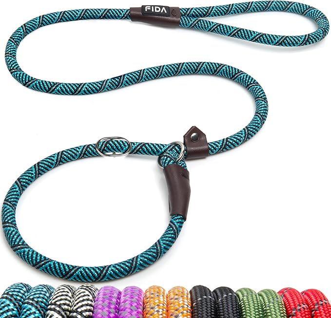 Fida Slip Leads for Dogs, 4 FT x 1/2" Heavy Duty Comfortable Strong Rope Leash for Large, Medium Dogs, No Pull Pet Training Leash with Highly Reflective, Blue