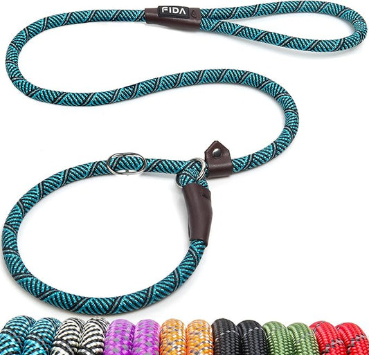 Fida Slip Leads for Dogs, 4 FT x 1/2" Heavy Duty Comfortable Strong Rope Leash for Large, Medium Dogs, No Pull Pet Training Leash with Highly Reflective, Blue