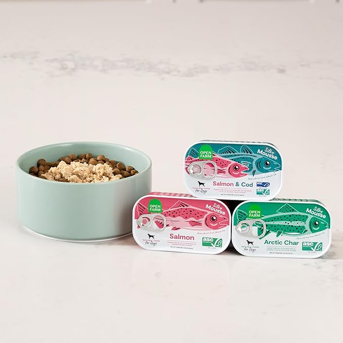 Open Farm, Canned Dog Food Topper, Silky Mousse Made with 96% Responsibly Sourced Icelandic Fish, Grain & Legume Free, Arctic Char Recipe, 4.59oz Cans (Pack of 12)