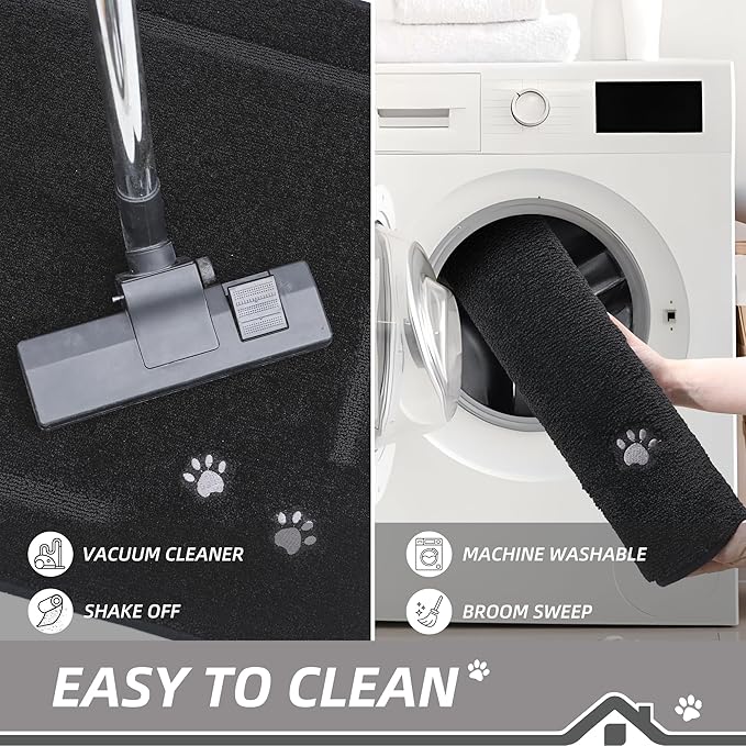 BEQHAUSE Dog Door Mat for Muddy Paws 36"x60" Dirt Trapper Absorbent Doormat Non Slip Entryway Rugs Washable Stain Resistant Welcome Floor Mat Soft Low-Profile for Front Back Door, Black