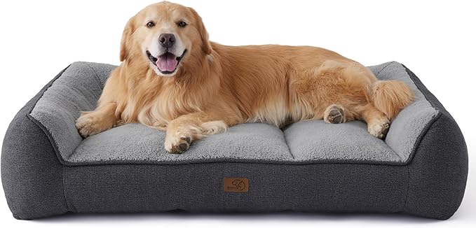 Bedsure XL Plus Orthopedic Dog Beds Large Sized Dog - Extra Thick Supportive Dogs Couch with Waterproof Washable Cover, Jumbo Comfort Pet Bed Sofa with Soft Plush Sherpa and Nonskid Bottom, Grey, 48"
