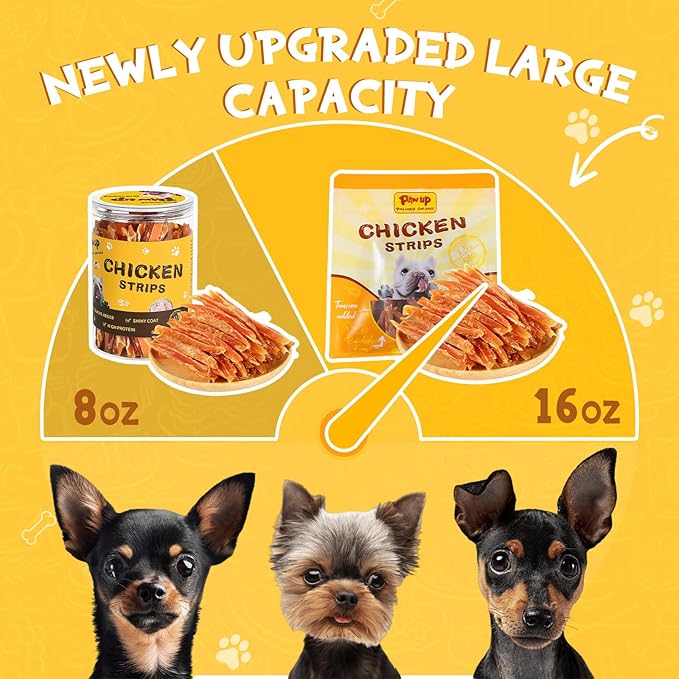 PAWUP Chicken Jerky Strip Dog Treats w/Taurine Natural Rawhide Free Dog Snacks, Training Treats Chicken Jerky Sticks for Dogs, 24oz