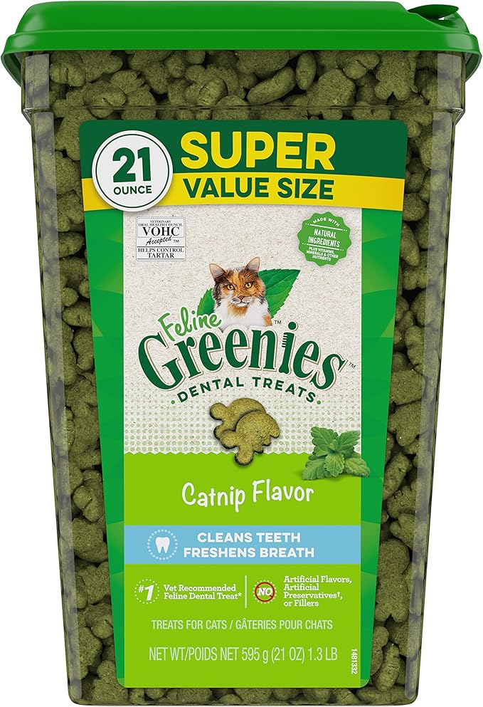 Greenies Feline Dental Cat Treats, Catnip Flavor, 21 oz. Tub