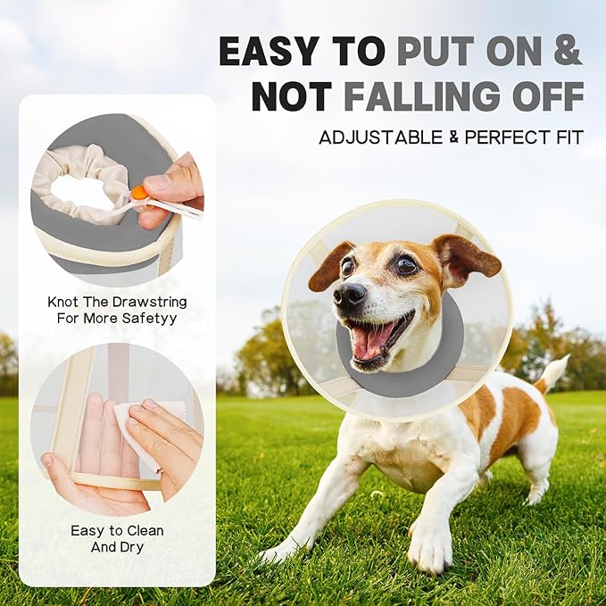 Soft Dog Cone Collar to Stop Licking-Adjustable Comfortable Mesh Recovery Collar After Surgery for Small or Miniature Dogs, Alternative to Plastic Elizabethan Collar for Neuter Incision Care (Grey,L)