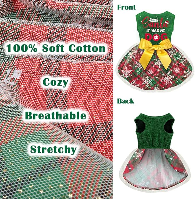 Funny Puppy Dress with Bow - Dog Dresses & Costumes for Small & Large Dogs - Pumpkin Witch Bat Pet Costume for Halloween & Christmas