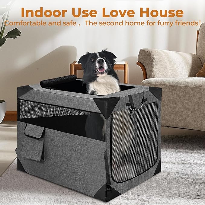 Dog Crate, Collapsible Soft Travel Crate for Large Dogs (3 Year Warranty), Indoor & Outdoor Portable Pet Kennel with Chew-Proof Mesh Window (Dark Gray, 36" L x 25" W x 25" H) ﻿