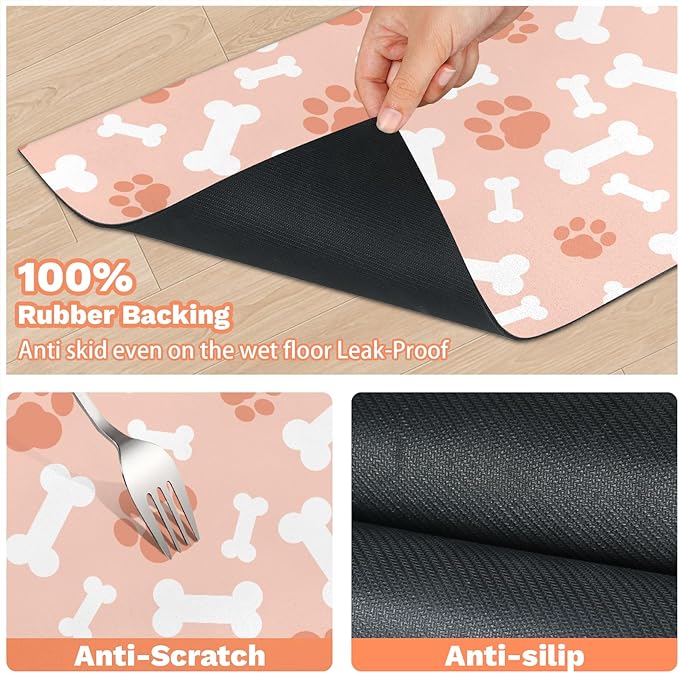 Checkered Absorbent Dog Feeding Mat Quick Dry Diatom Mud Non-Slip Pet Food Placemats Pad with Rubber Backing for Food and Water Bowls 12"x20"