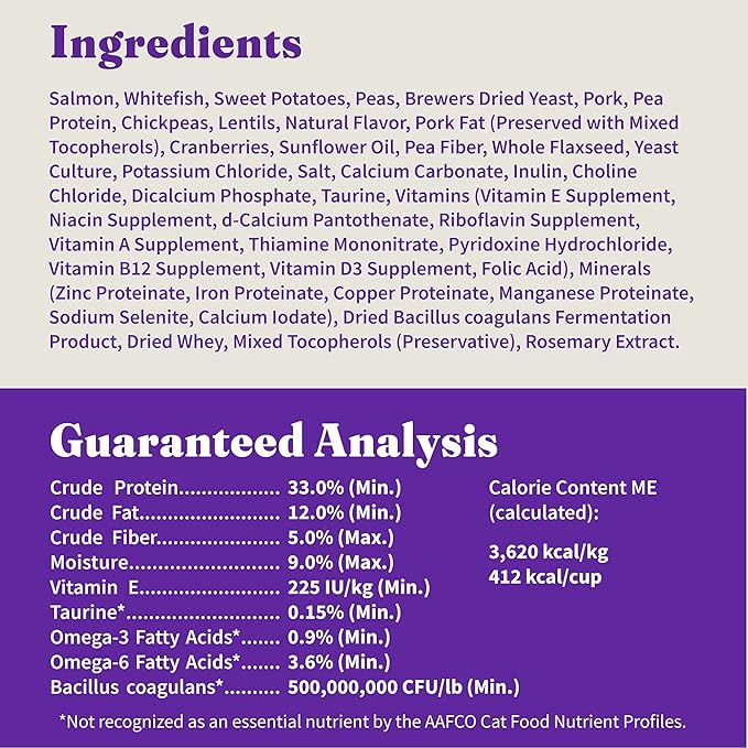 Halo Holistic Indoor Cat Food Dry, Grain Free Wild-caught Salmon & Whitefish Recipe for healthy weight support, Complete Digestive Health, Dry Cat Food Bag, Adult Formula, 6-lb Bag