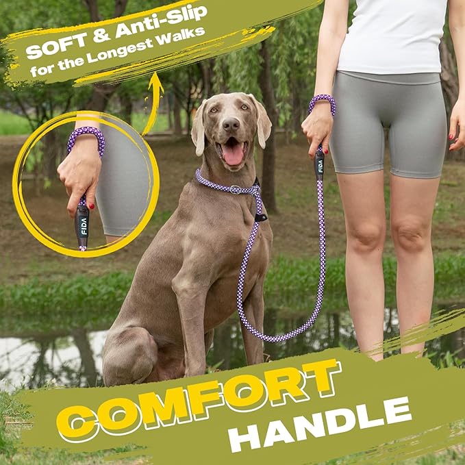 Fida Slip Leads for Dogs - 4 FT x 1/2" Heavy Duty Comfortable Strong Rope Leash for Large, Medium Dogs - No Pull Pet Training Leash with Highly Reflective, Purple