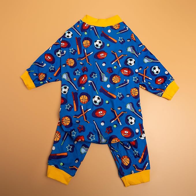 LovinPet Large Dog Onesies for Surgery Recovery, Great Dane Pajamas for Dogs,Lightweight Stretchy Fabric,Blue Sports Print,Dog Pajamas for Surgery Recovery, Easy to Wear, Onesies for Dogs, Large