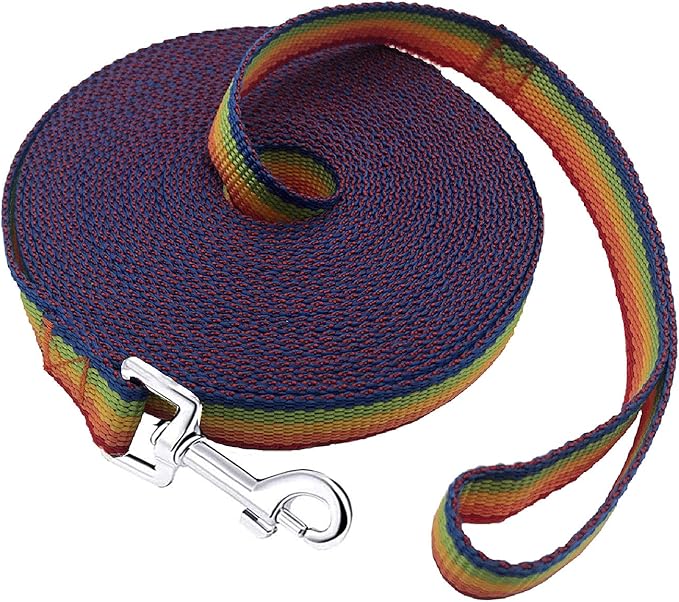 PETGOGO 15ft 20ft 30ft 40ft 50ft Long Dog/Puppy Lead Obedience Recall Training Dog Leashes for Small Medium Dogs Camping, Training, Play, or Backyard (40 FT, Rainbow)