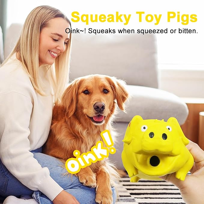 Squeaky Pig Dog Toy That Oinks, Latex Pig 7.3 in Grunting Dog Toys, Durable Dog Chewing Toys for Small Medium Large Dogs(Yellow, 1 Pcs)