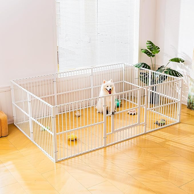 Dog Playpen - 32" Height Dog Pen, Heavy Duty Puppy Pen with Door, Safe & Sturdy, Easy Assemble for Indoor/Outdoor Pet Playpen (8 Panels with Door, White)