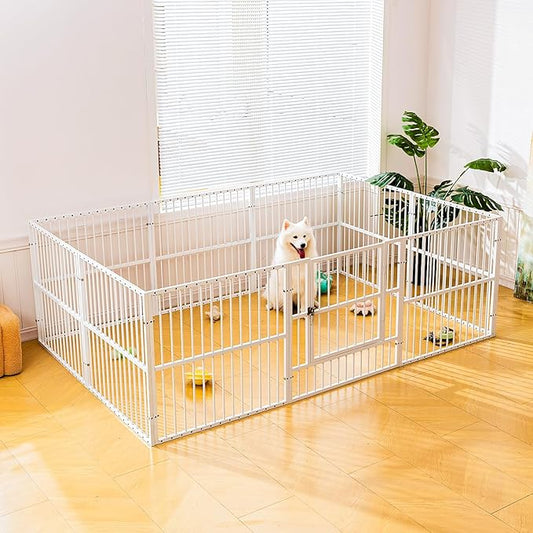 Dog Playpen - 32" Height Dog Pen, Heavy Duty Puppy Pen with Door, Safe & Sturdy, Easy Assemble for Indoor/Outdoor Pet Playpen (10 Panels with Door, White)