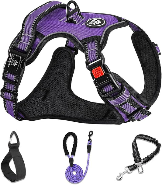 NESTROAD No Pull Dog Harness,Adjustable Oxford Dog Vest Harness with Leash,Reflective No-Choke Pet Harness with Easy Control Soft Handle for Large Dogs(X-Large,Purple)