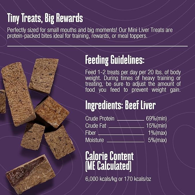 Whole Life Dog Mini Ones Beef Liver Freeze Dried Dog Treats - Human Grade High Protein Food, Healthy Training Snacks, Freeze Dried Food Toppers, USA Made Natural Treats - 6 oz (Pack of 1)
