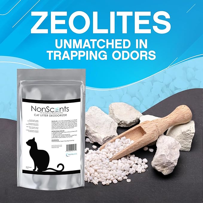 NonScents Cat Litter Deodorizer - Litter Box Odor Eliminator - Less Scooping Extends Kitty Litter Lifespan - Fragrance-Free Formula Eliminates Unpleasant Cat Odors – 8 Pound Bag