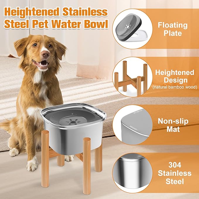 Decflow 3L Elevated Dog Water Bowl, Stainless Steel Raised Food Dispenser with Stand, Large Capacity No Spill Dog Water Bowl for Small, Medium and Large Dogs