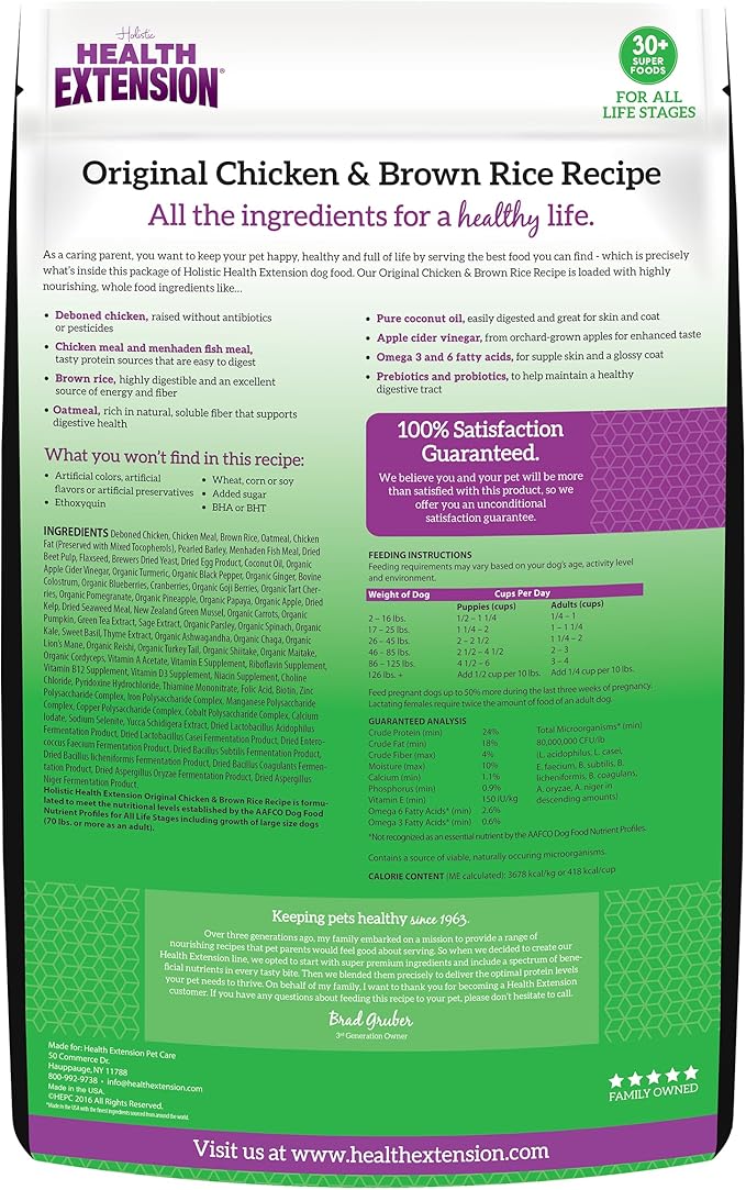 Health Extension Original Chicken & Brown Rice Dry Dog Food (4 lb / 1.81 kg) - Protein-Packed Formula with Probiotics, Omega 3 for Holistic Health in Dogs of All Life Stages (Pack of 2)