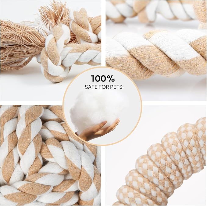 PetiFine Chew Toys for Dogs 4 Pack, Dog Rope Toy for Aggressive Chewers, Interactive Rope Ball Natural Cotton, Dog Tug of War Toy for Teeth Cleaning