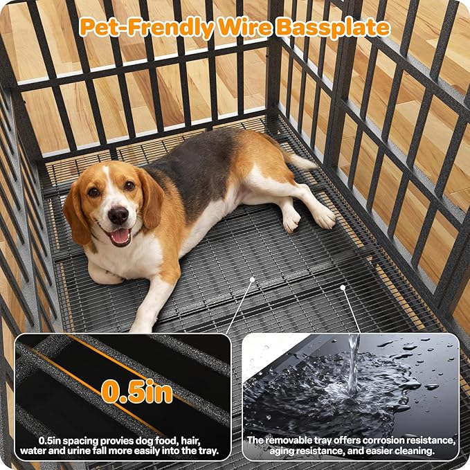 Heavy Duty Indestructible Dog Crate 42 Inch with Removable Tray, Sizes & Colors Optional, Escape Proof Double Door High Anxiety Cage Indoor, Kennel with Wheels for Large Dogs, XL XXL XXL