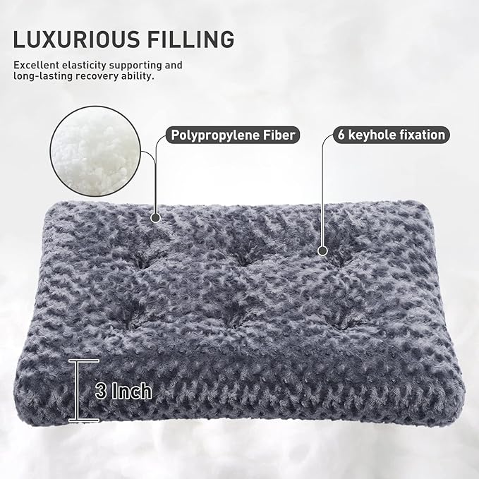 KSIIA Washable Dog Bed Deluxe Plush Dog Crate Beds Comfy Kennel Pad Anti-Slip Pet Sleeping Mat for Large, Jumbo, Medium, Small Dogs Breeds, 23" x 18", Dark Grey