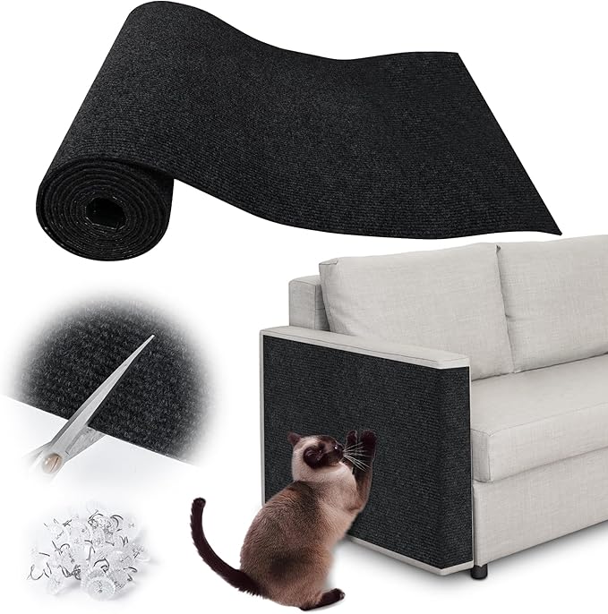 Cat Scratch Furniture Protector - 100" x 15.8" Trimmable Self-Adhesive Cats Claws Scratch Pads, DIY Cat Climbing Couch Protector for Scratch Post Cat Tree Replacement Indoor (Black)