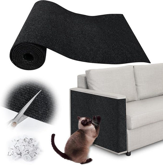 Cat Scratch Furniture Protector - 78.7" x 17" Trimmable Self-Adhesive Cats Claws Scratch Pads, DIY Cat Climbing Couch Protector for Scratch Post Cat Tree Replacement Indoor (Black)