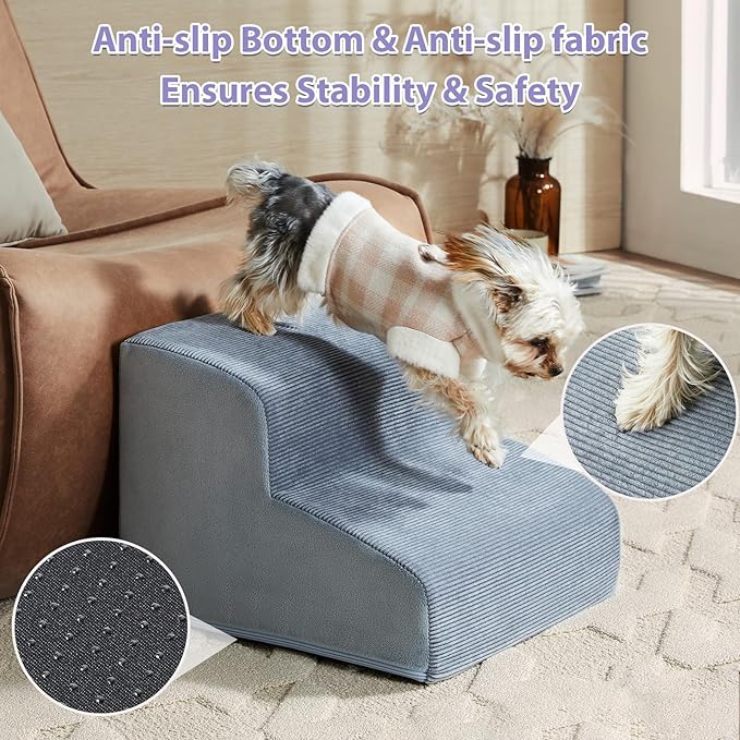 Dog Stairs for High Beds, 5-Steps Dog Steps for High Bed, Pet Stairs with Highly Supportive Foam and Non-Slip Bottom, Pet Stairs for Large Dogs and Medium Dogs (22.6 Inch)