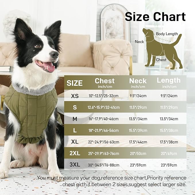 Warm Fleece Dog Coats with Durable Harness Buitl in D-Ring,Waterproof Doggie Jacket for Medium Dogs,Dog Vest for Cold Winter,Green XL