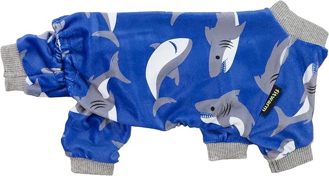 Fitwarm Shark Dog Pajamas, Dog Clothes for Small Dogs Girl Boy, Pet Onesie with Feet, Cat Outfit, Lightweight Velvet, Royal Blue, XS