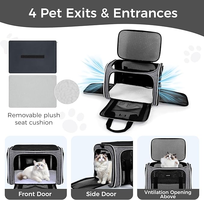 BAGLHER Pet Travel Carrier, Cat Carriers Dog Carrier for Small Medium Cats Dogs Puppies, Airline Approved Small Dog Carrier Soft Sided, Collapsible Puppy Carrier. Grey