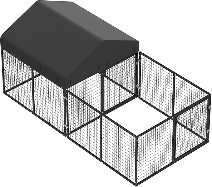 Outdoor Dog Kennel with Dog Fence for Medium/Small Dogs Anti-Rust Coating Cage with Roof All Weather Resistant Dog House with Double Locks