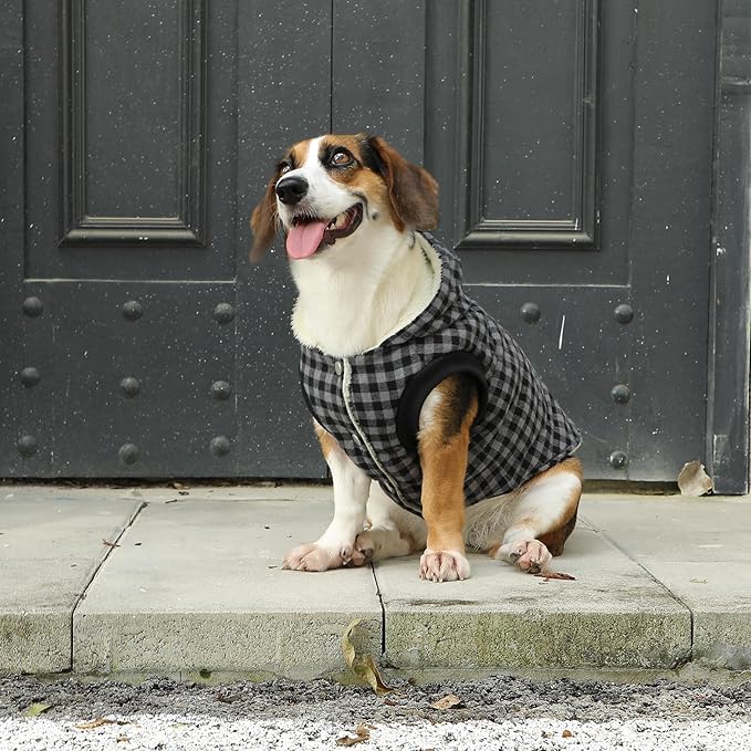 Fleece Lining Dog Hoodie for Large Dogs Extra Warm Plaid Sweater with Drawstring Hooded Coats in Winter Doggie Jacket,Black XXXL