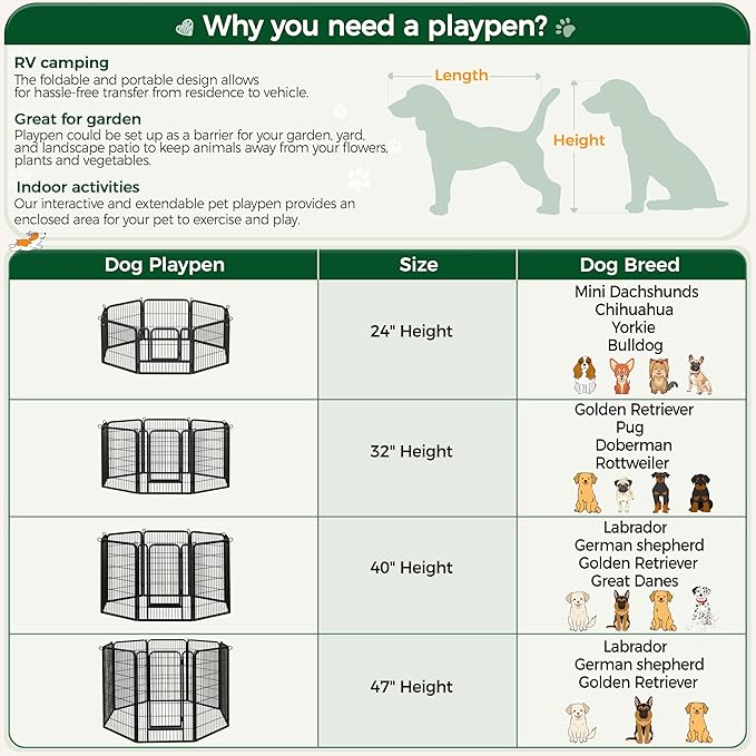 Yaheetech Dog Playpen Outdoor, 40 inch 6 Panels Dog Pen Indoor Heavy Duty Puppy Exercise Pen Metal Pet Fence for RV Camping/Yard/Garden