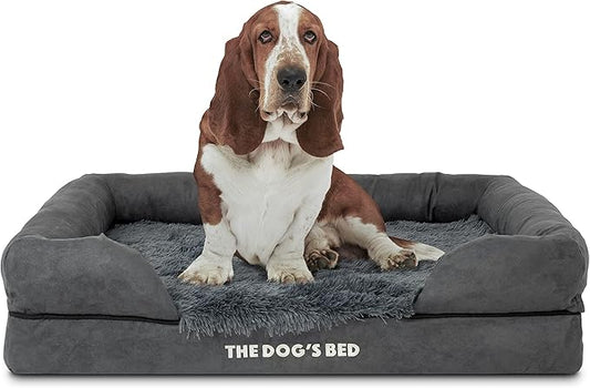 The Dog’s Bed, Large Grey Fur, Memory Foam, Pain Relief: Arthritis, Hip & Elbow Dysplasia, Post Surgery, Lameness, Supportive, Calming, Waterproof Washable Cover