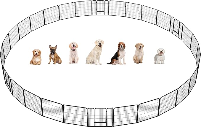 Yaheetech Dog Playpen Outdoor, 32 inch 32 Panels Dog Pen Indoor Heavy Duty Puppy Exercise Pen Metal Pet Fence for RV Camping/Yard/Garden