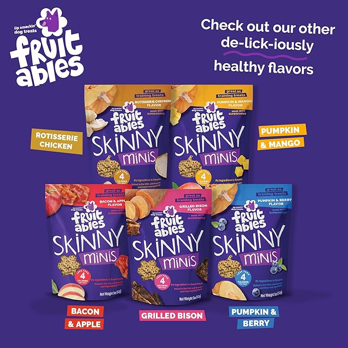 Fruitables Skinny Mini Dog Treats, Healthy Sweet Potato Treat for Dogs, Low Calorie & Delicious, Puppy Training, Free of Wheat, Corn and Soy, Made in the USA, Grilled Bison Flavor, 5oz