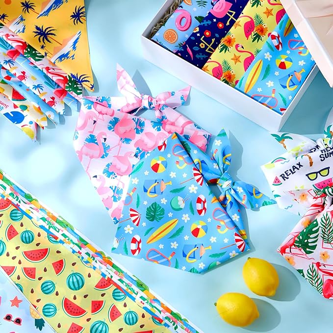 Sweetude 50 Pcs Dog Bandanas Bulk for Summer Hawaii Puppy Bandanas Adjustable Triangle Scarf Set Holiday for Small Medium Large Pet Costume Accessories(31.5 x 21.7 x 21.7 Inch, Flamingo)