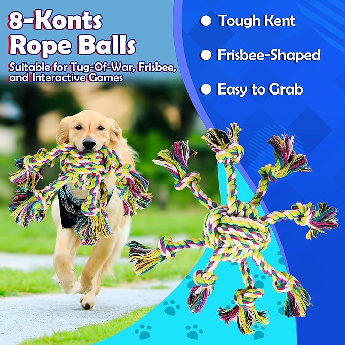 Dog Rope Toys for Large/Medium Dogs, Nearly Indestructible Dog Toys Set With Eight Legs Ball for Aggressive Chewers,Full of Attractiveness, Heavy Duty Natural Cotton Rope Chew toy, Tug Toy 9 Pack