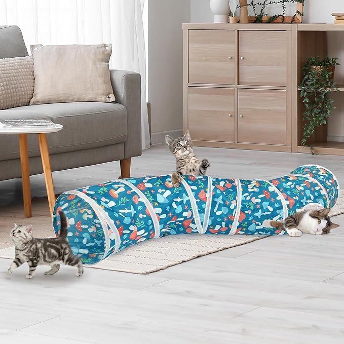 Glittme Cat Tunnel, Cat Tunnels for Indoor Cats, S-Shape Cats Cave with Cat Toys, Foldable Cat Tubes and Tunnels for Cats, Rabbit, Puppy, Guinea Pig