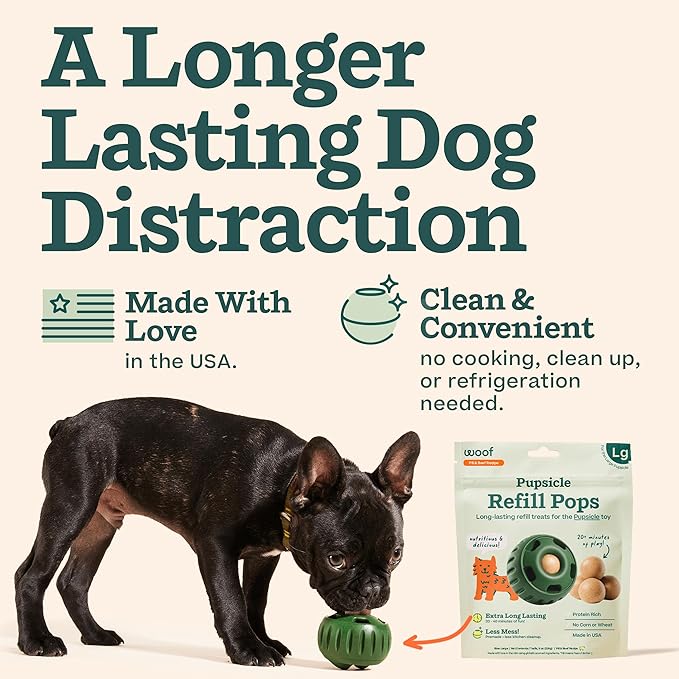 WOOF Pupsicle Refill Pops - Low-Mess Dog Snacks - with Peanut Butter and Beef - Dog Treats - Long Lasting - Large Pops - 7 Count